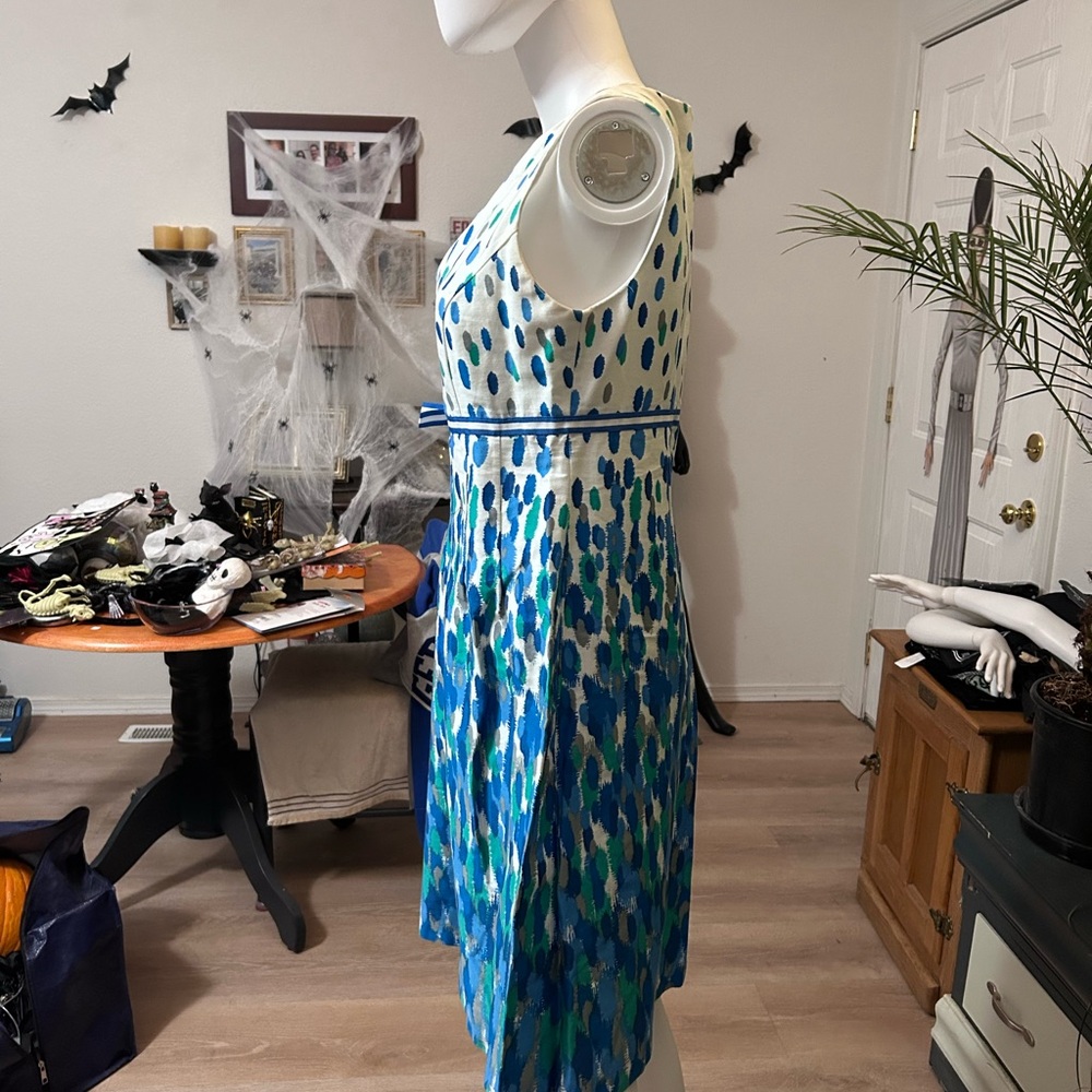 Perceptions White And Blue Patterned Midi Dress - image 4